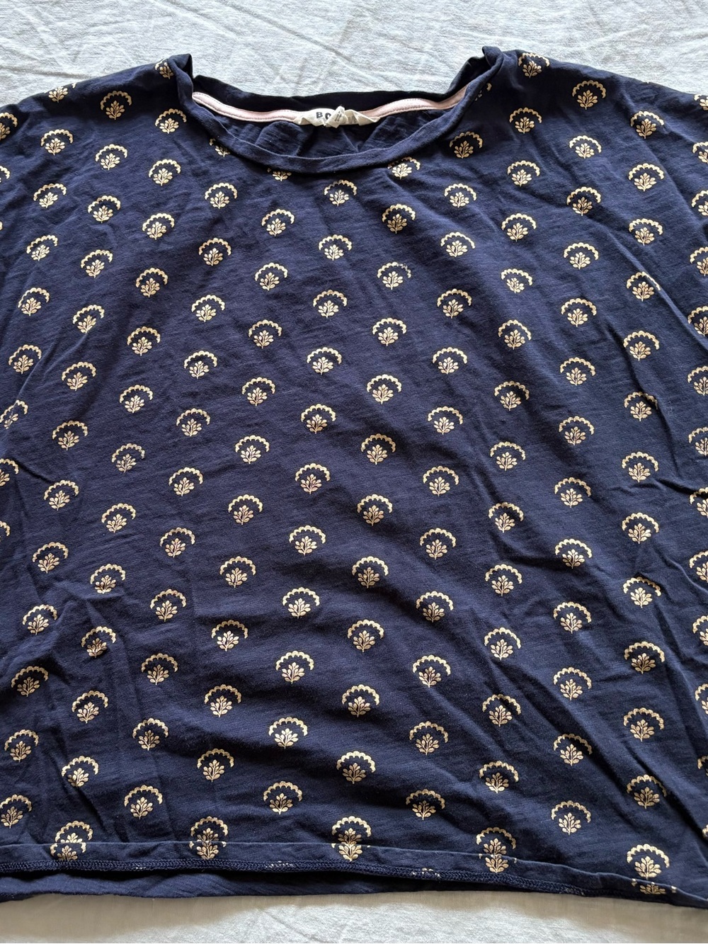 Boden Navy Blue Patterned Crew Neck Shirt